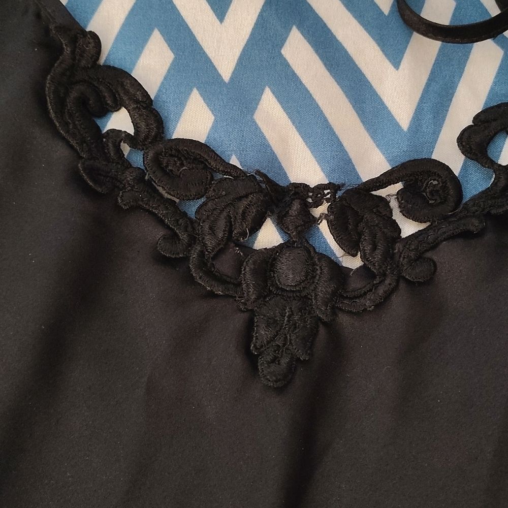 VTG 80s Black Satin Floral Crochet Mini‎ Intimates Slip Dress Size Large - Picture 6 of 12